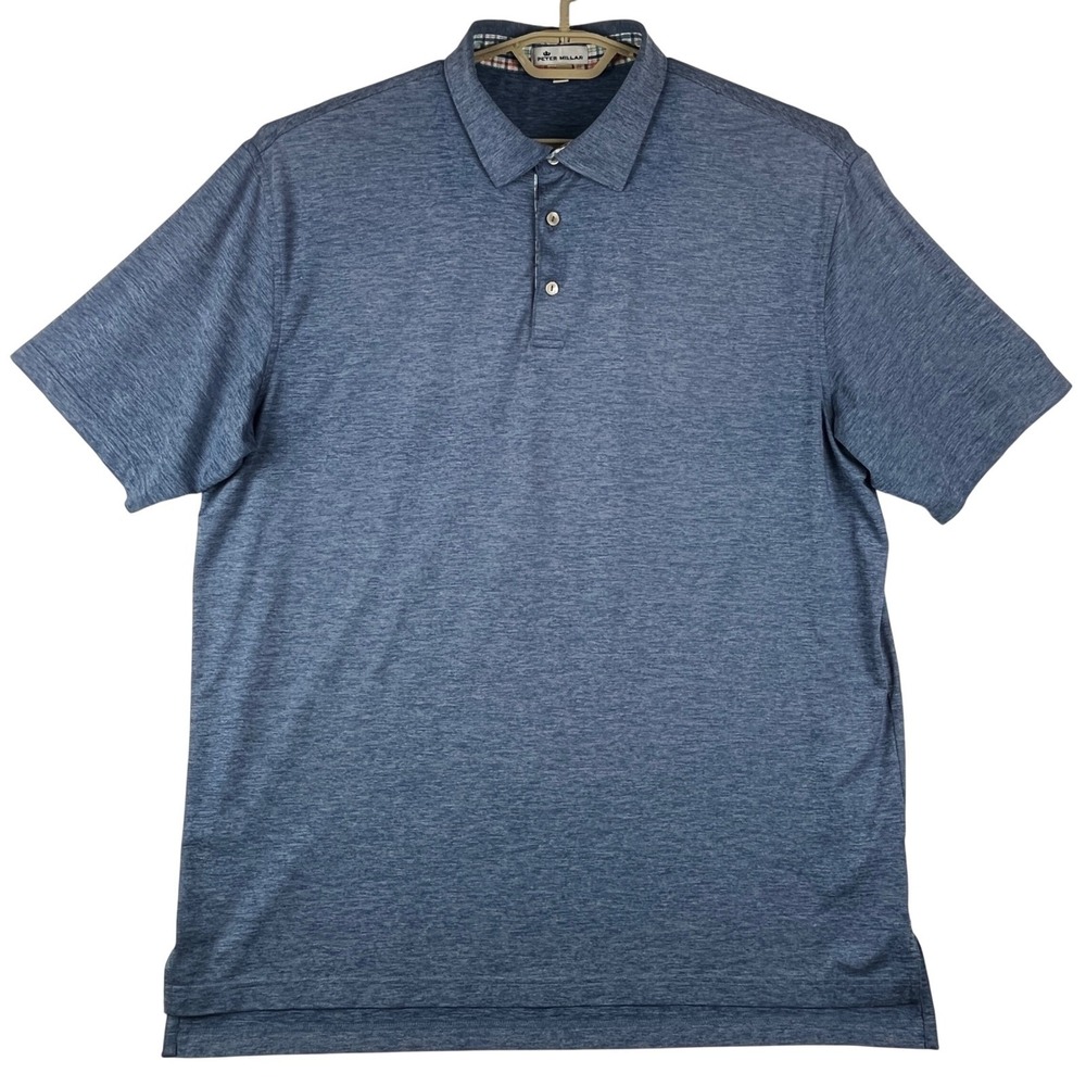 Peter Millar Polo Shirt Mens XL Blue Heathered The Plantation Golf Performance